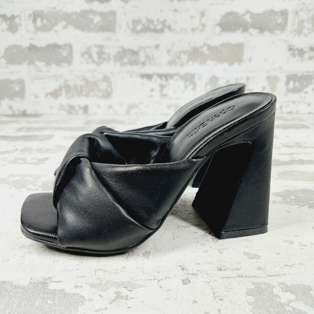 NEW Open Edit Saydee Black Block Heel Slip On Square Toe Sandals W959